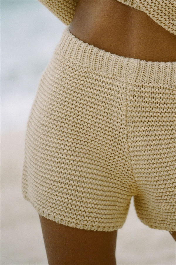 Sabo Exclusively Designed Tan Chunky Knit High-Waisted Noelle Shorts
