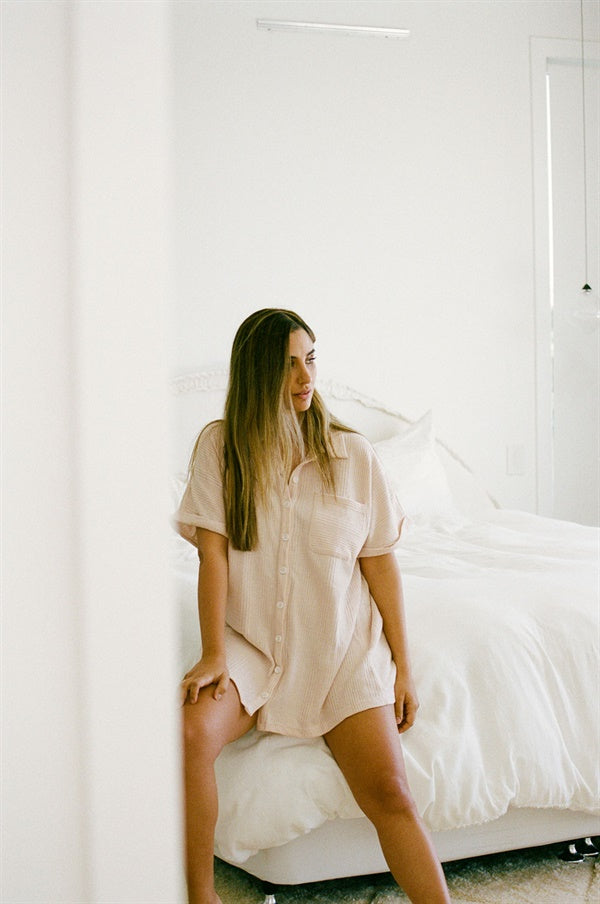 Unique Cosy Musk-colored PJ Shirt Dress - Ideal for XS Size