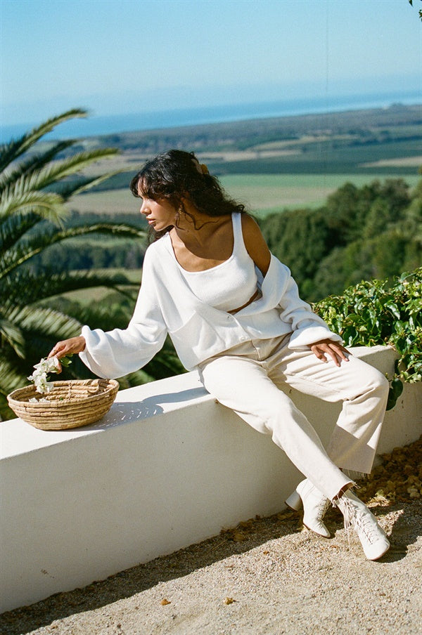 White Lightweight Ribbed Evalia Cardigan for Cooler Months