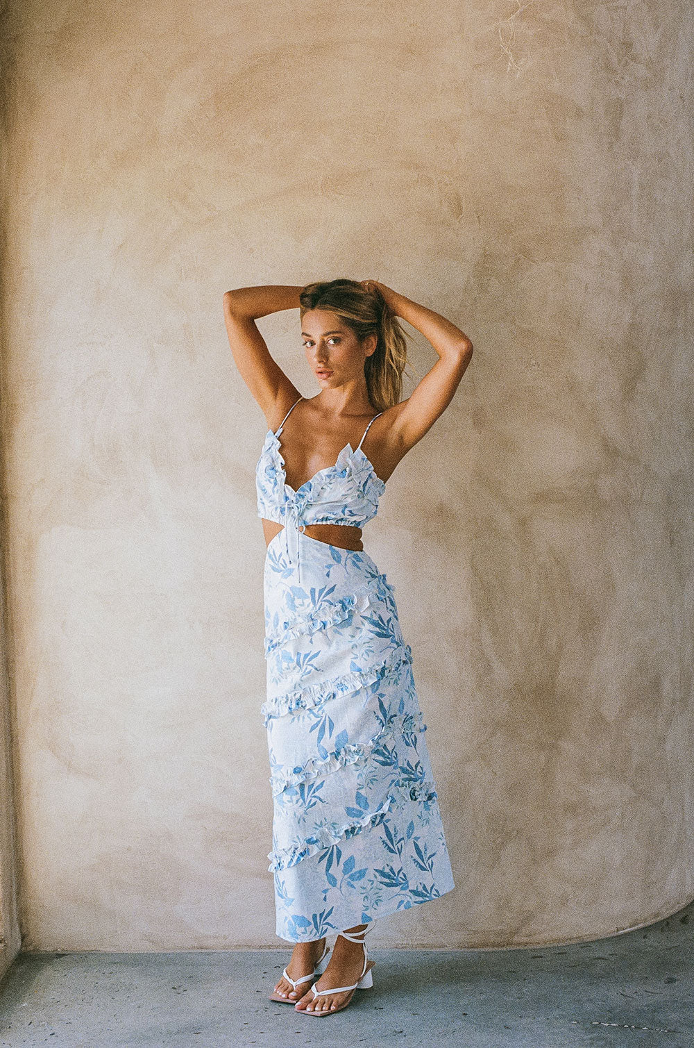 Exclusive Lily Bud Print Natural Cotton Jaida Midi Dress