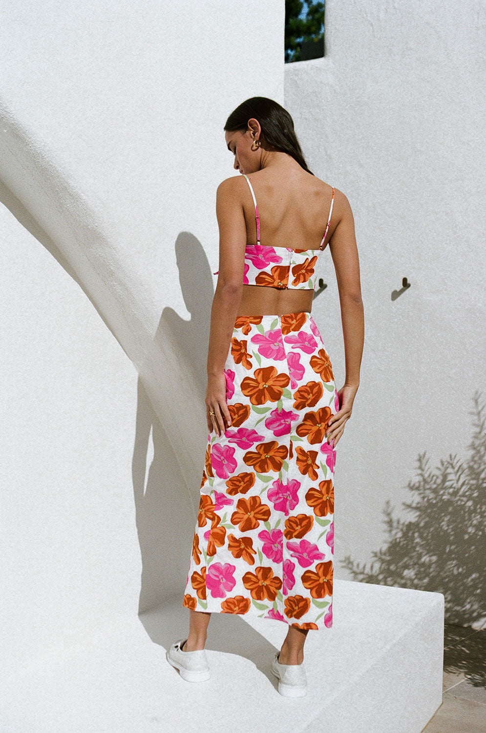 Exquisite Rosa Print High - Quality Cotton Luan Midi Skirt