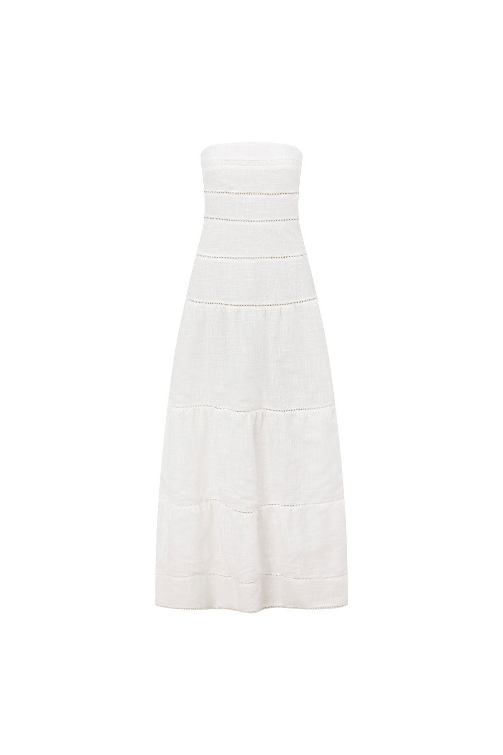 Exclusively Designed Sabo White High - Quality Cotton Cheesecloth Strapless Lyla Dress