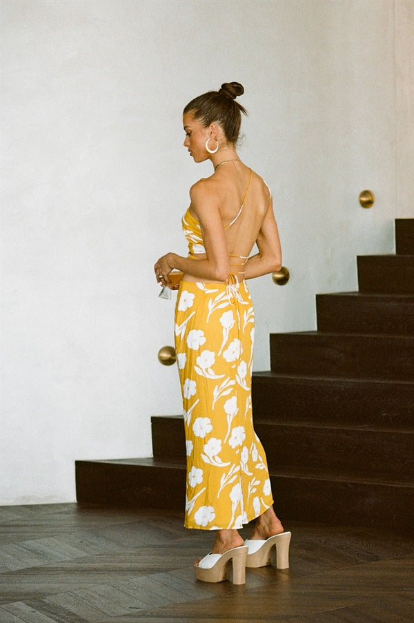 Sabo's Exclusive Yellow Paradise Print Kika Midi Dress