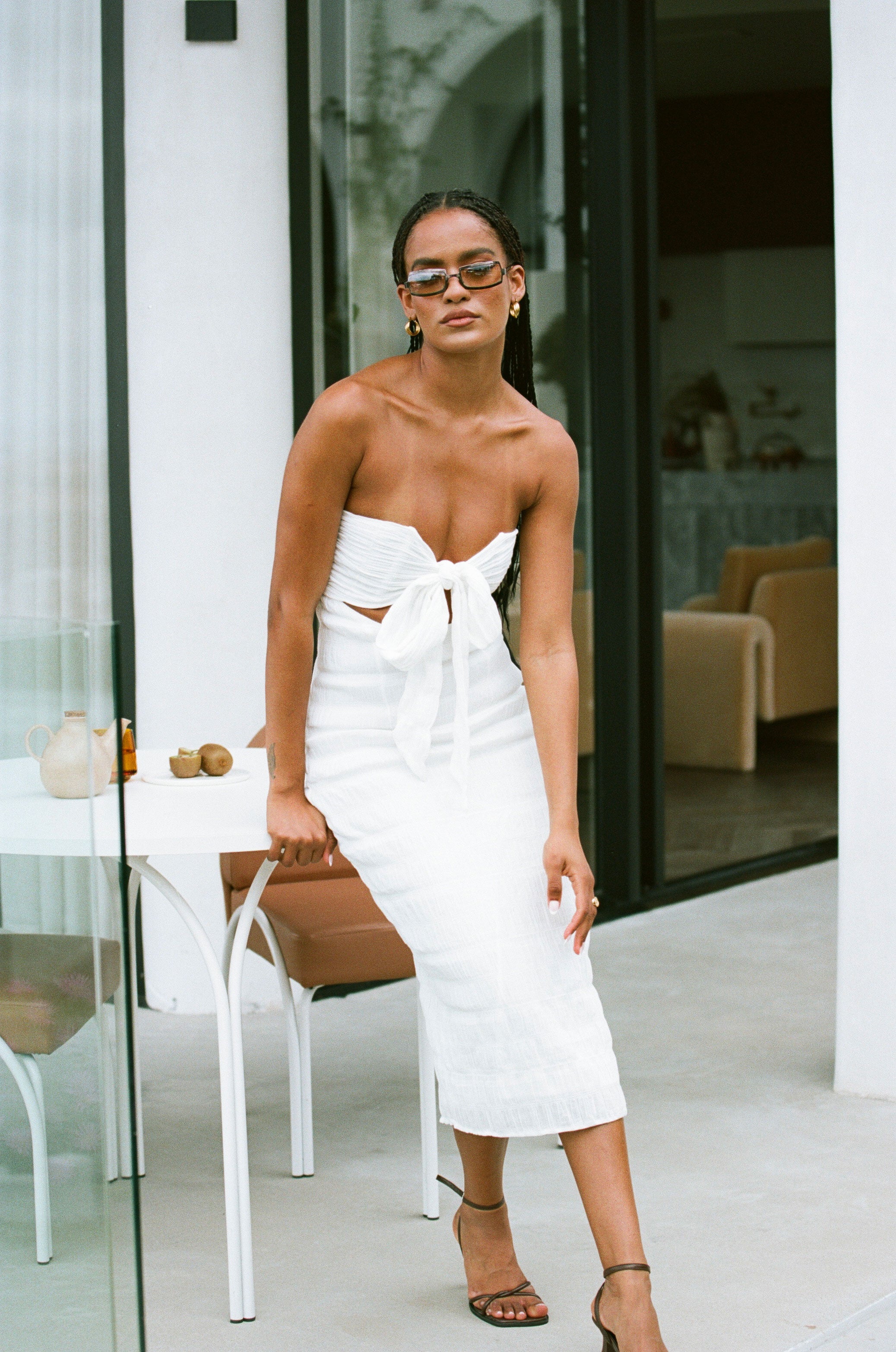 Elegant White Crepe Arlet Halter Dress for Bridal Showers