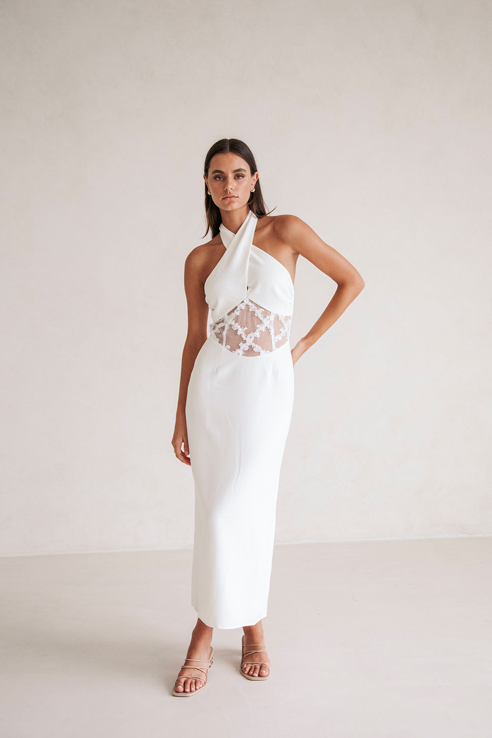 Elegant White Structured Suiting Behati Bridal Dress