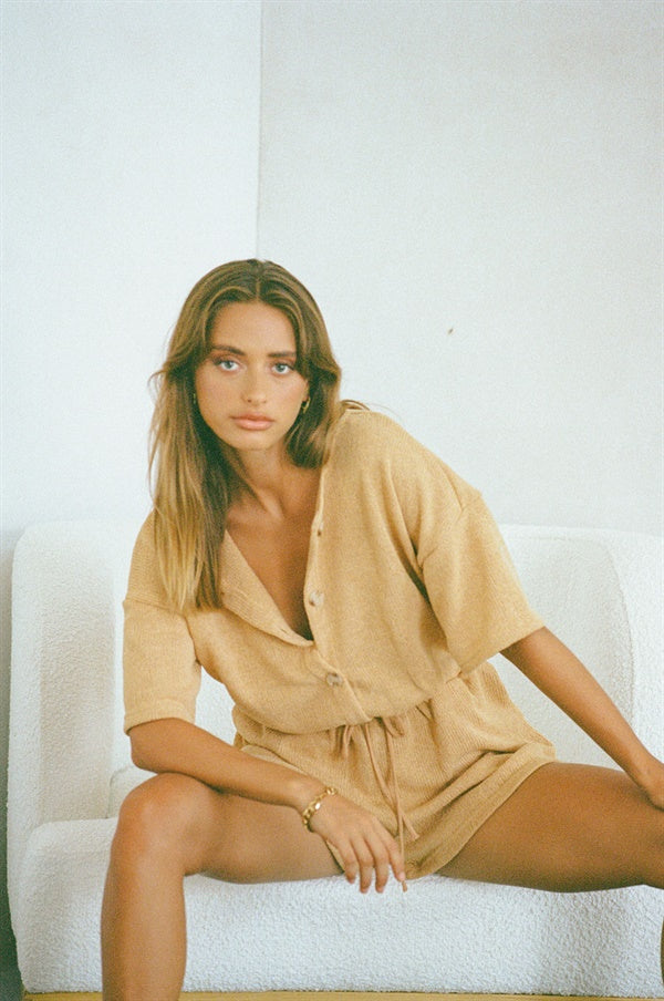 Mustard Lightweight Knit Juniper Playsuit - A Comfy and Cute Go - to Outfit