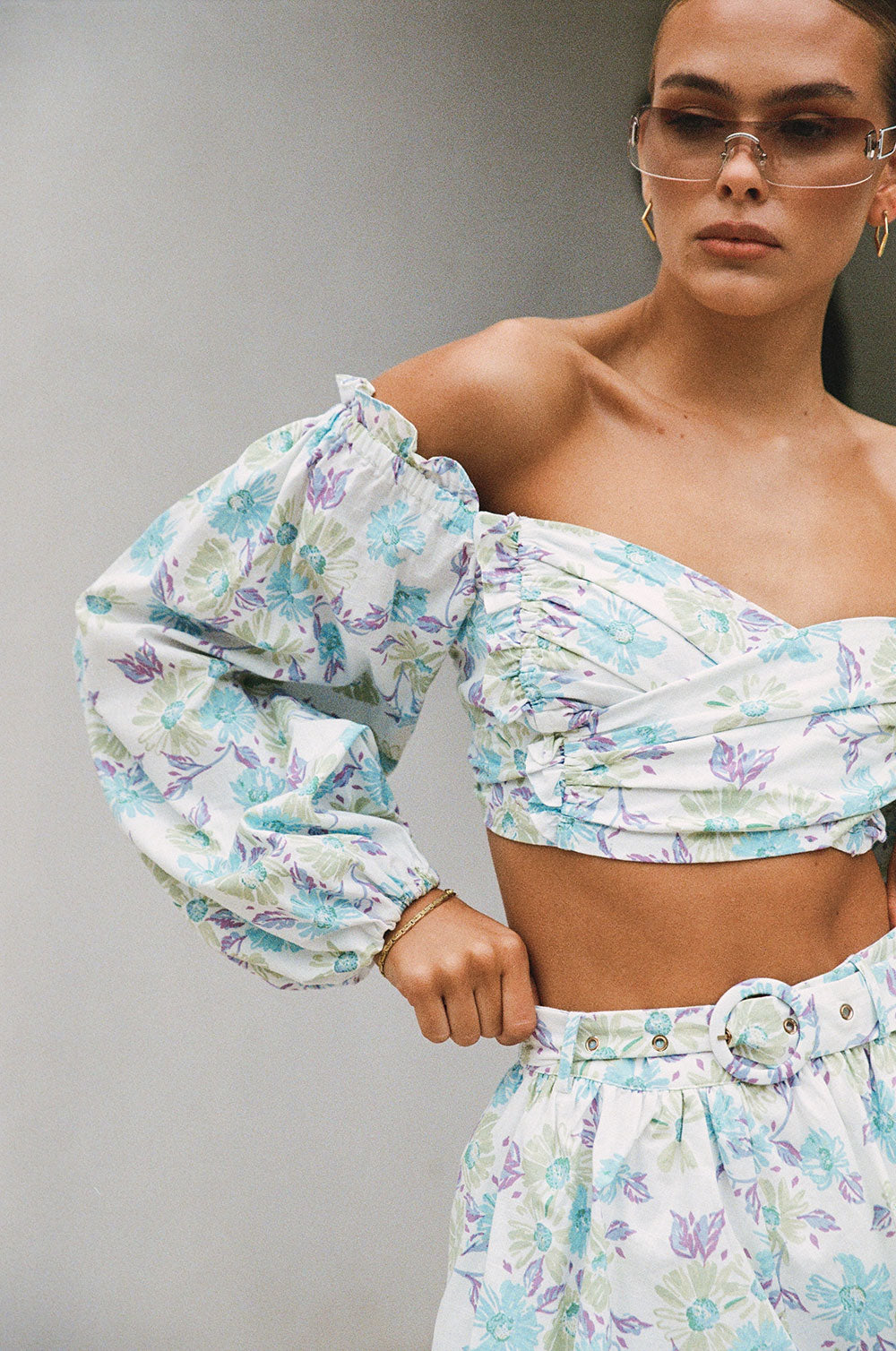 Feminine Floral Backless Zoe Top with Puff Sleeves