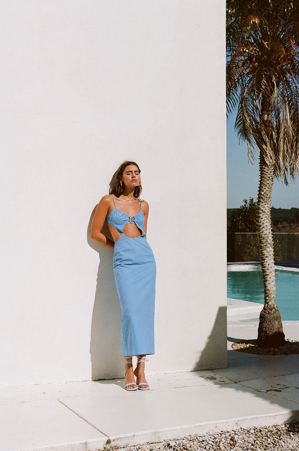 Cerulean Blue Structured Cotton Chele Midi Dress for Women