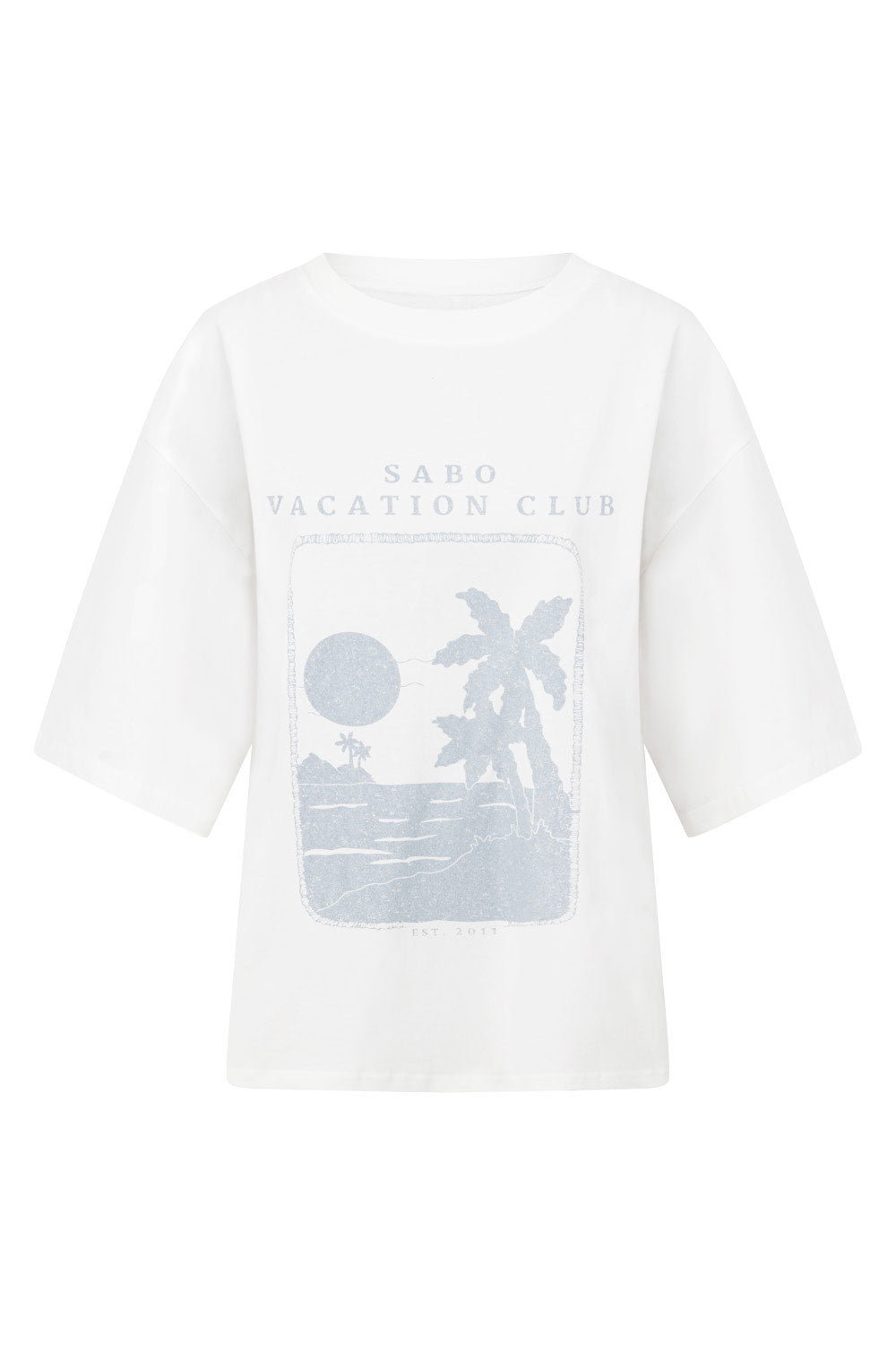 Britta Oversized Women's White Cotton Top with Vintage Graphic