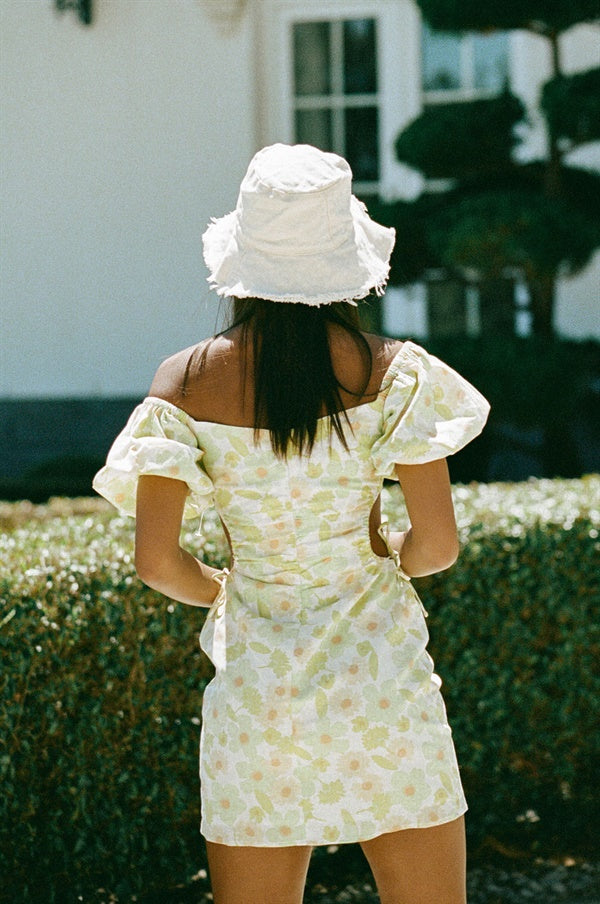 Exclusive Citrus Floral Print Zola Linen-Cotton Blend Dress with Cutouts
