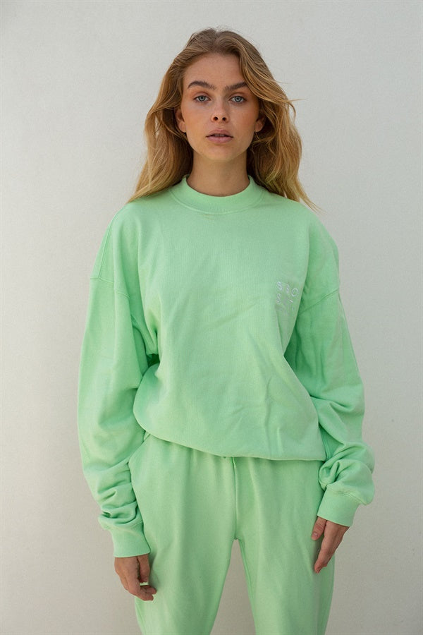 Sabo Exclusively Designed Ivy Green Cotton Terryback Crew Neck Sweater for Cooler Months