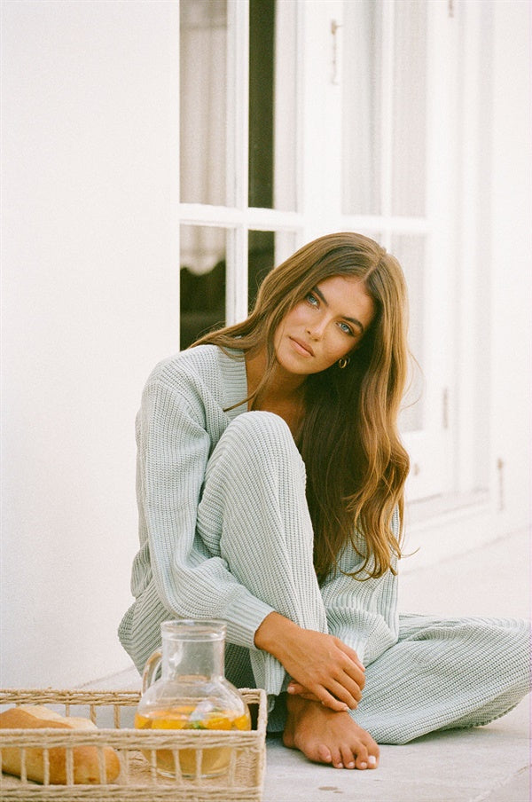 Comfortable Seafoam Zenith Knitted Ribbed Pants for All-Day Wear