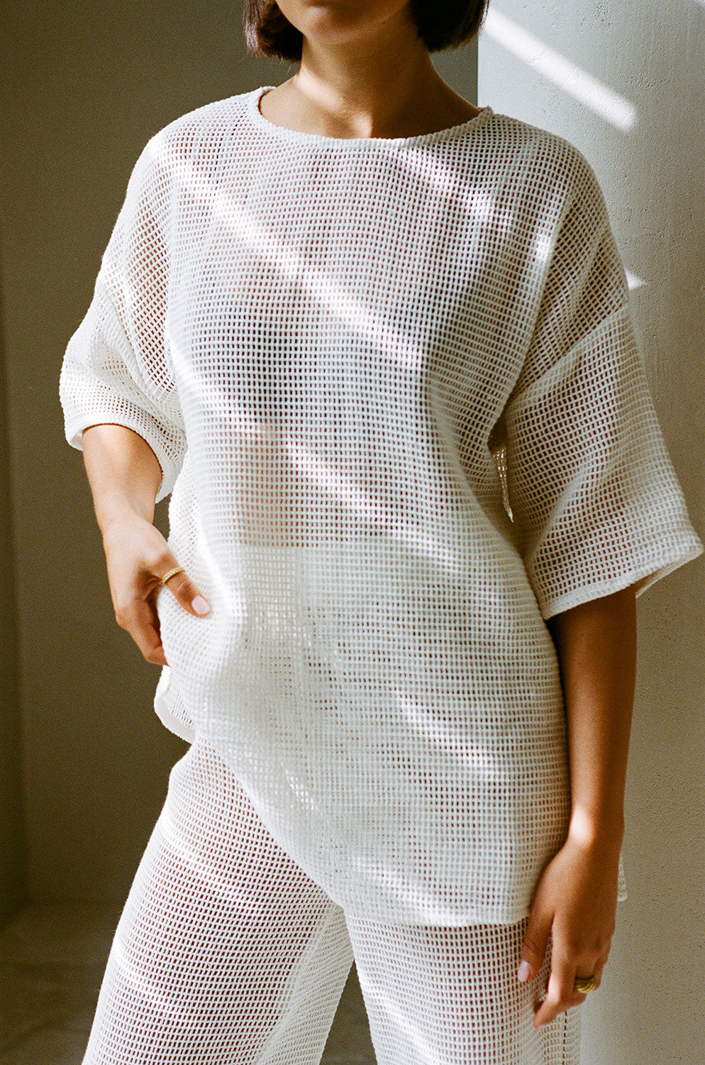 Sabo's Exclusive White Sheer Mesh Relaxed Raeni Top for Vacation