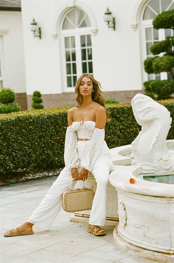 Exclusive Off-White Lightweight Crepe High-Waisted Wide-Leg Arizona Pants