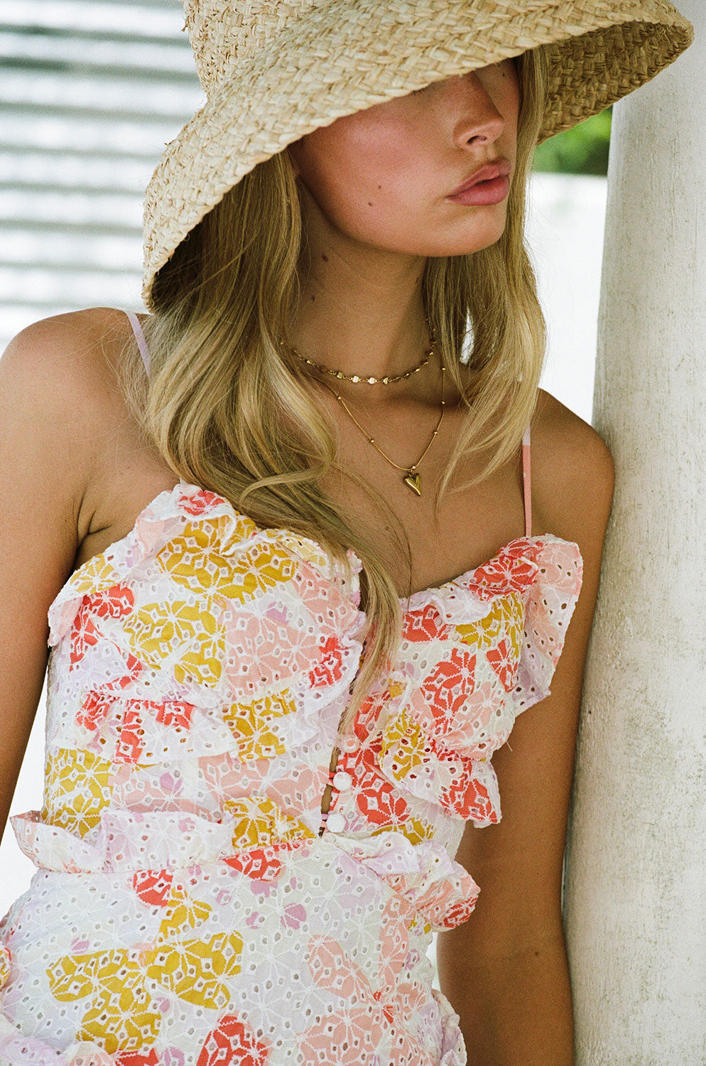 SABO LUXE Hanalei Women's Frilled Cotton Dress with Exclusive Pollen Print