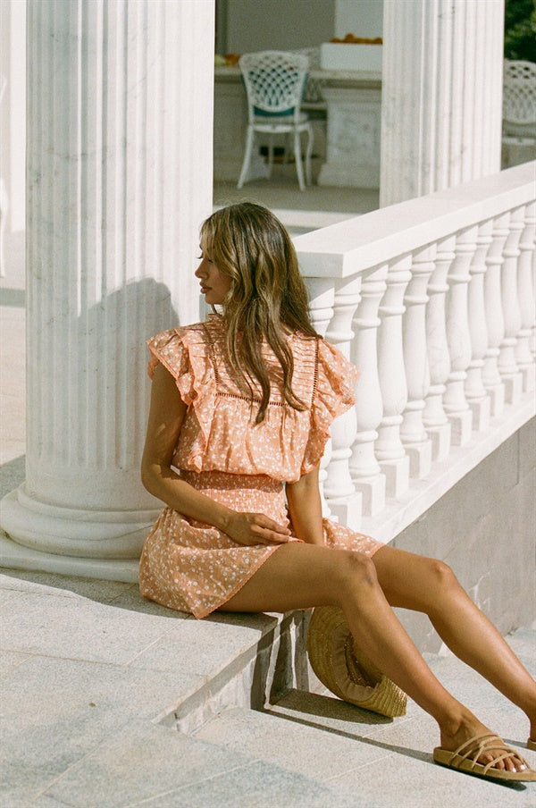 Exclusive Orange Gabrielle Cotton Dress with Floral Print for Parties