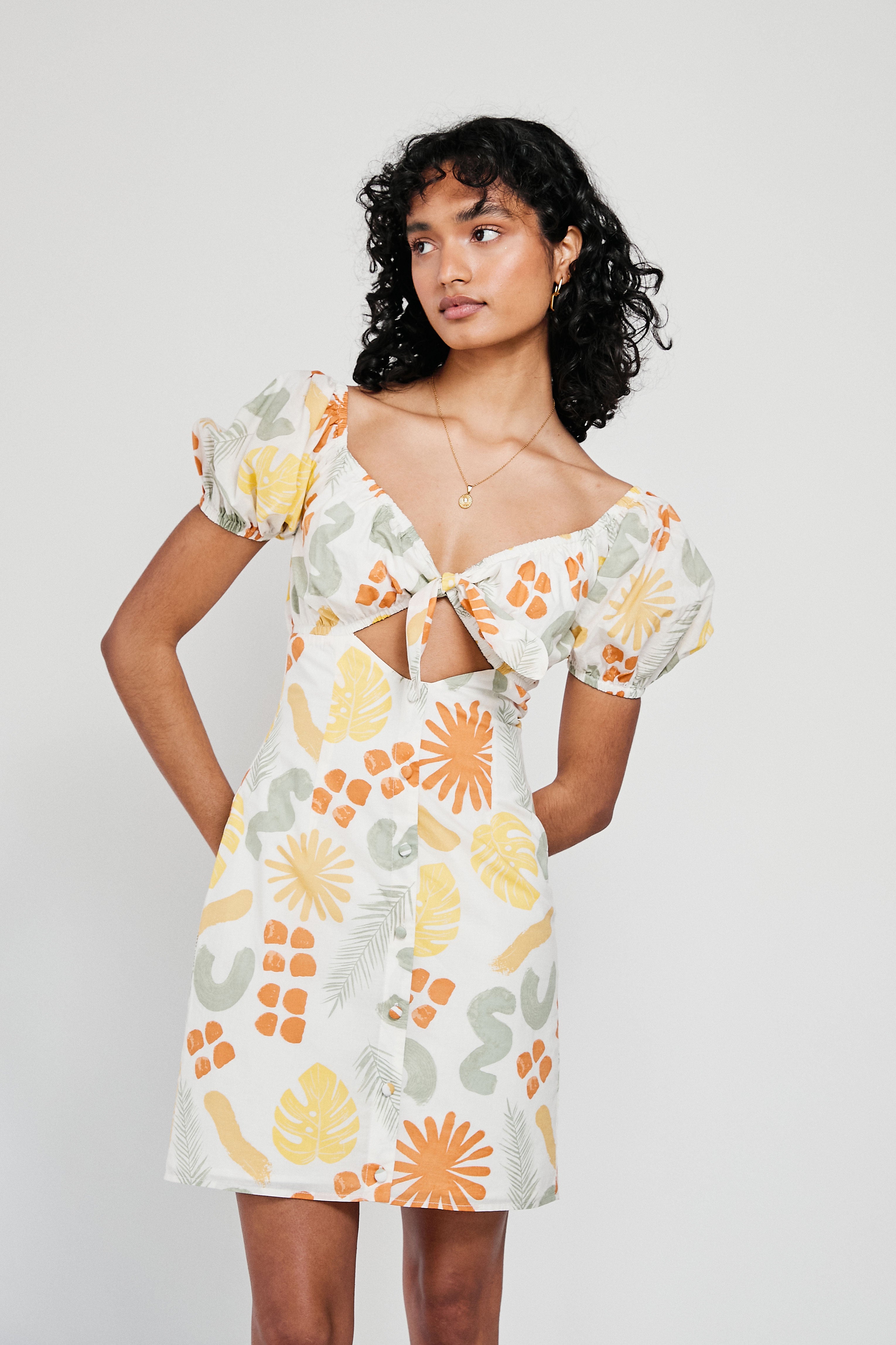 Exclusive Desert Leaf Print Women's Enga Dress