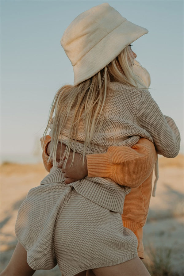 Tan Soft Knitted Unisex Mocha Mini Shorts for Little Ones