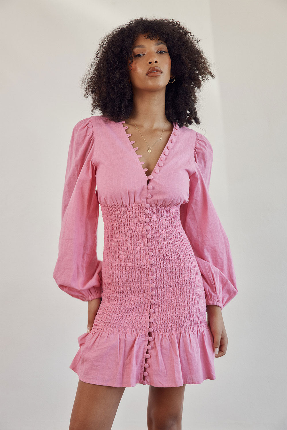 Vibrant Pink Natural Cotton Elliot Women's Dress for Date Night
