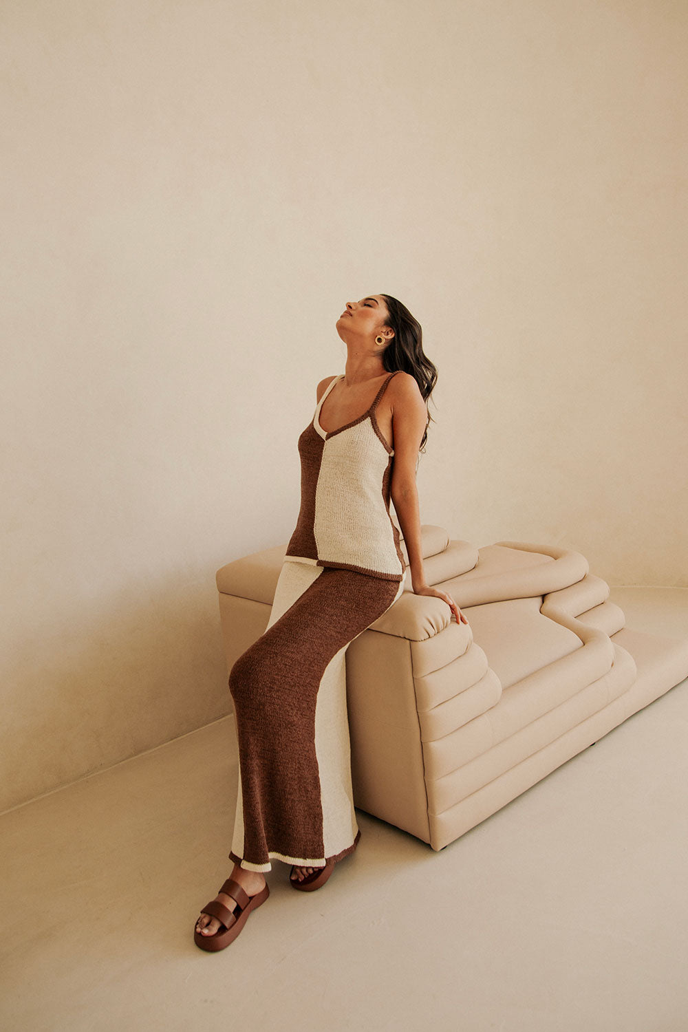 Sabo Exclusive Mira Top in Chocolate and Cream Loose Knit