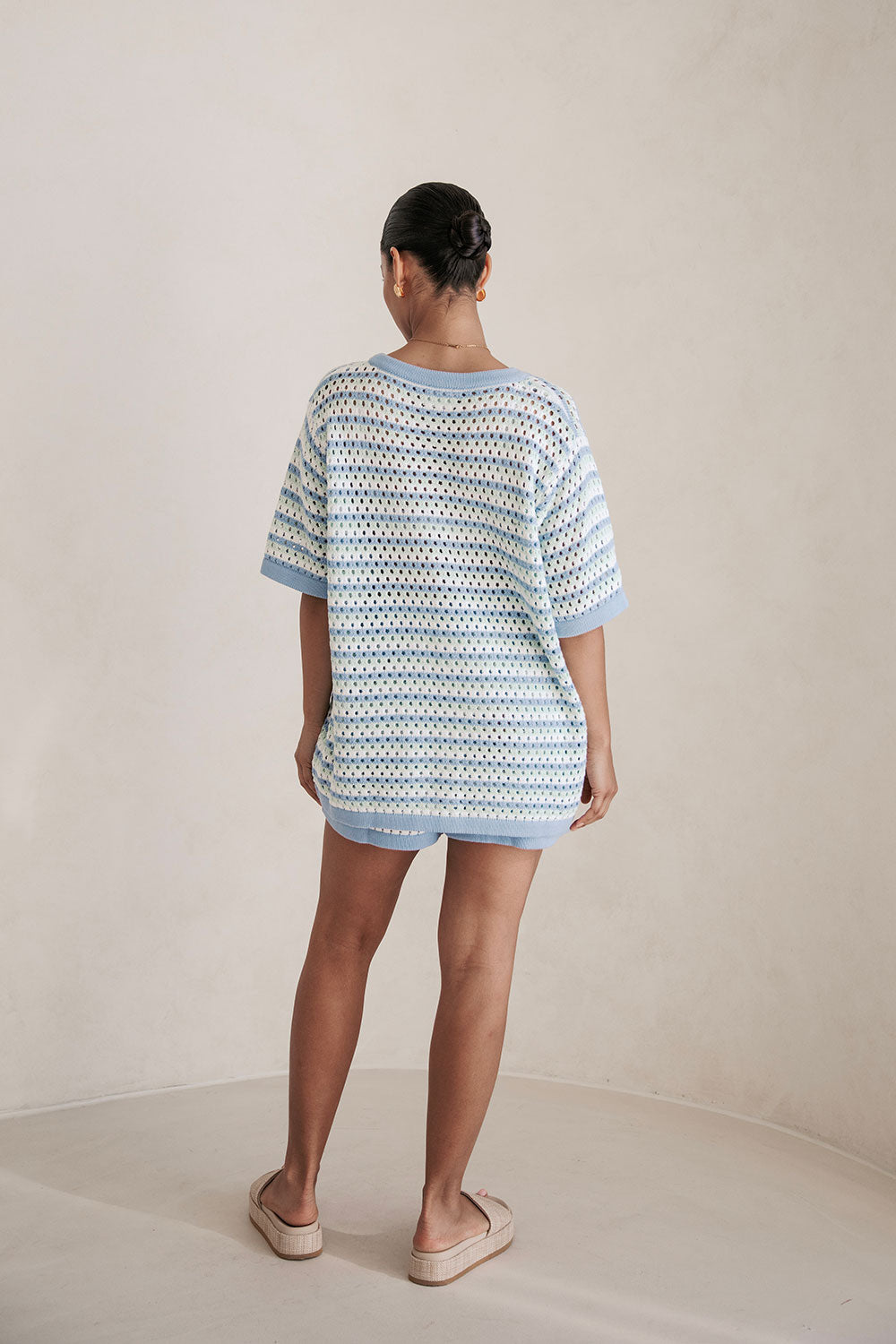 Blue Chantel Cotton Knit Shorts with Vintage Flair