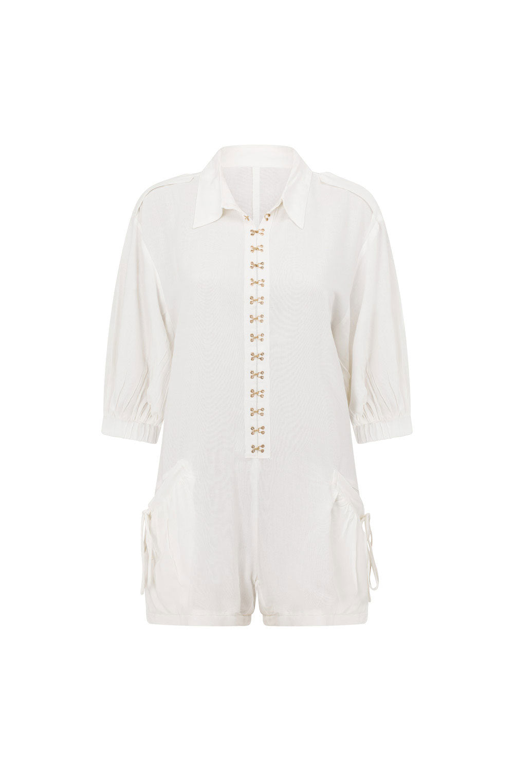 Exclusively Designed White Rayon Relaxed Inari Playsuit for Effortless Style