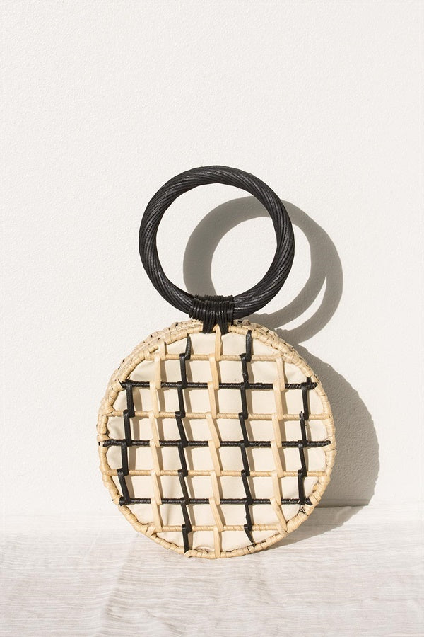 Stylish Black and Natural Woven Bahamas Wicker Handbag