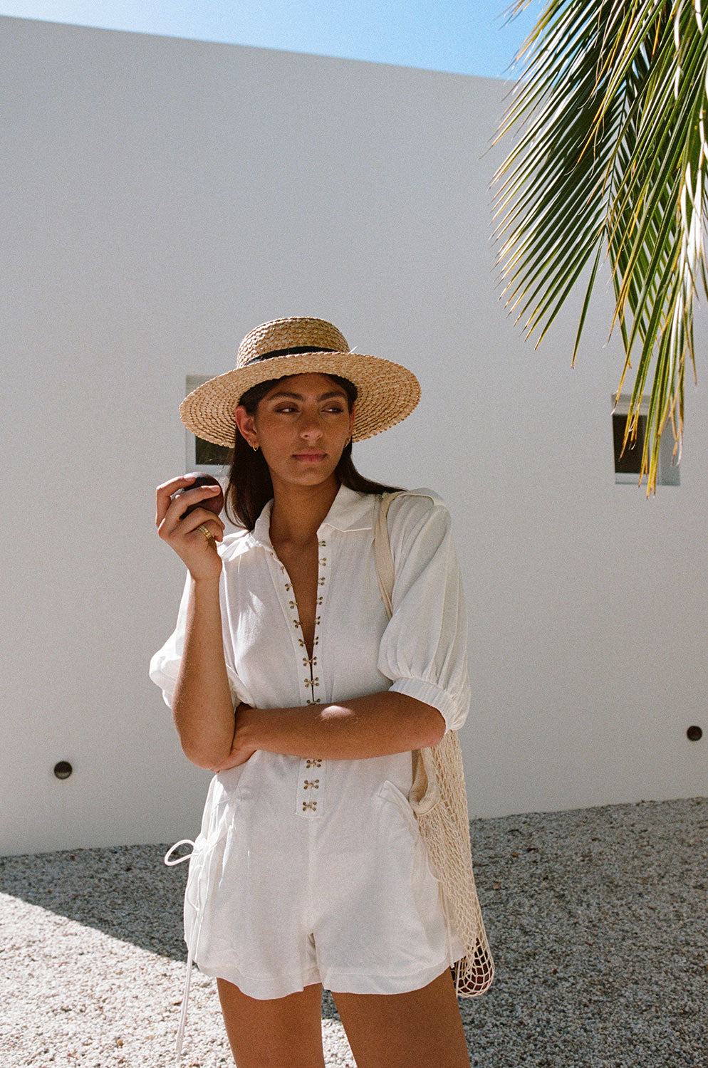 Exclusively Designed White Rayon Relaxed Inari Playsuit for Effortless Style