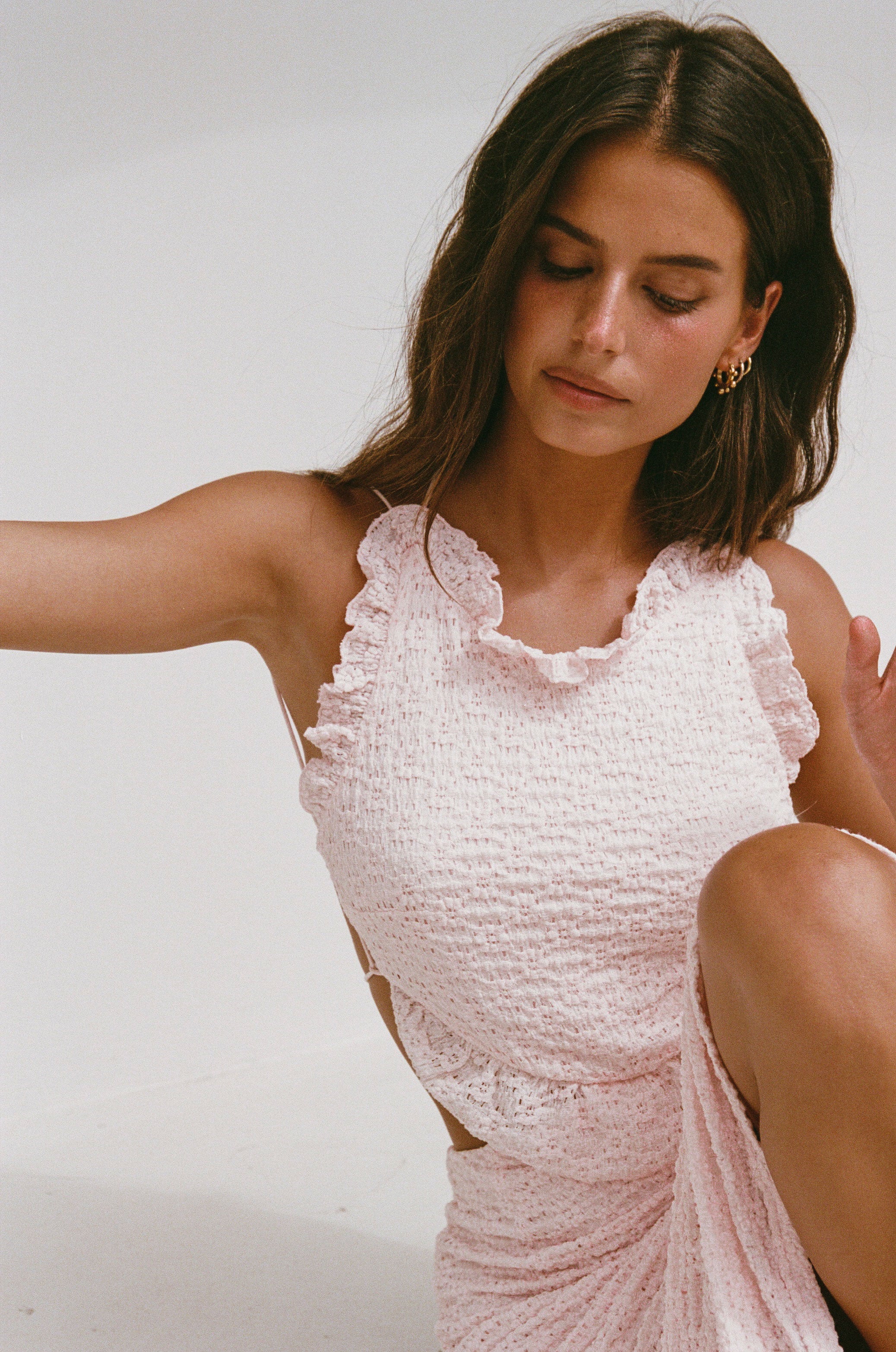 Soft Pink Slightly Stretchy Bess Midi Dress for Bridal Events