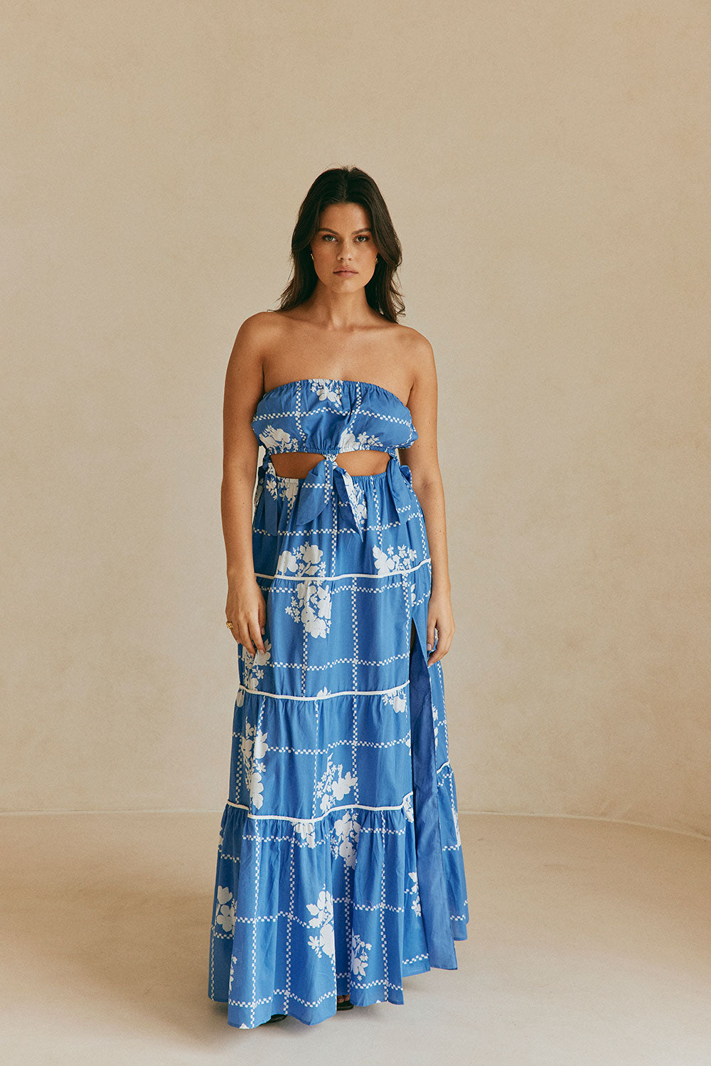 Stunning Lili Maxi Dress with Exclusive Checked Flower Print