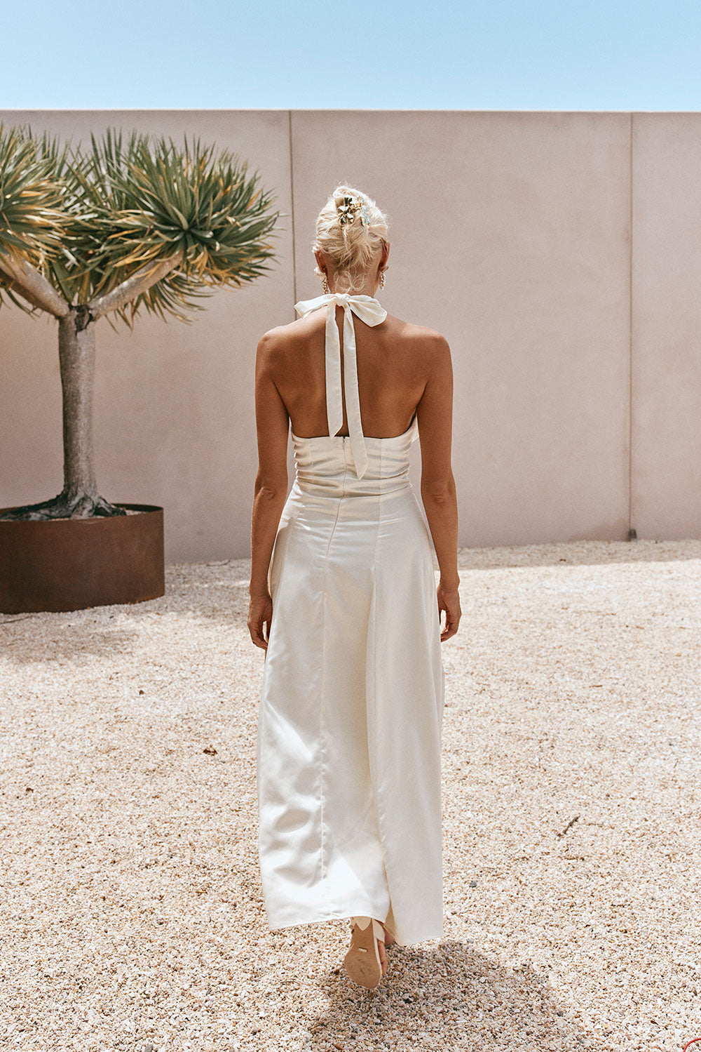 Stylish Blaire Halter Tie Neck Pleated Bust Maxi Dress for Special Events