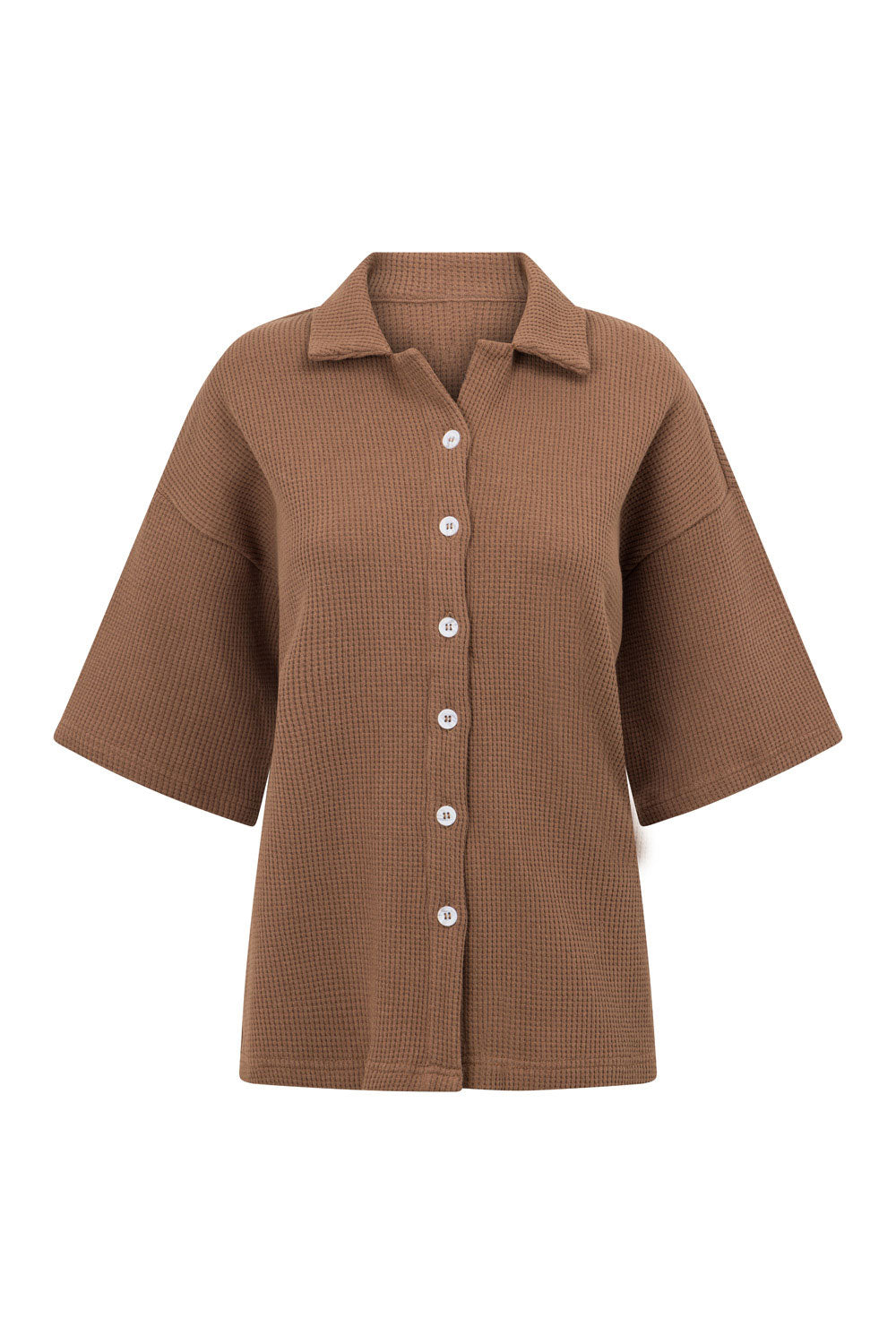 Brown Natural Cotton Waffle Kase Top - Chocolate Style