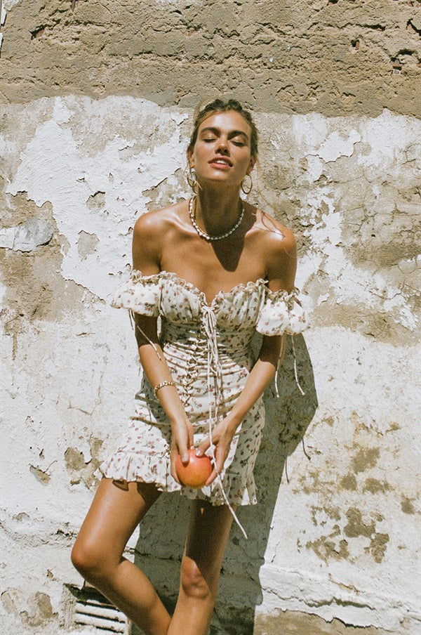 Exclusively Designed Costa Mesa Women's Floral Print Cream Dress