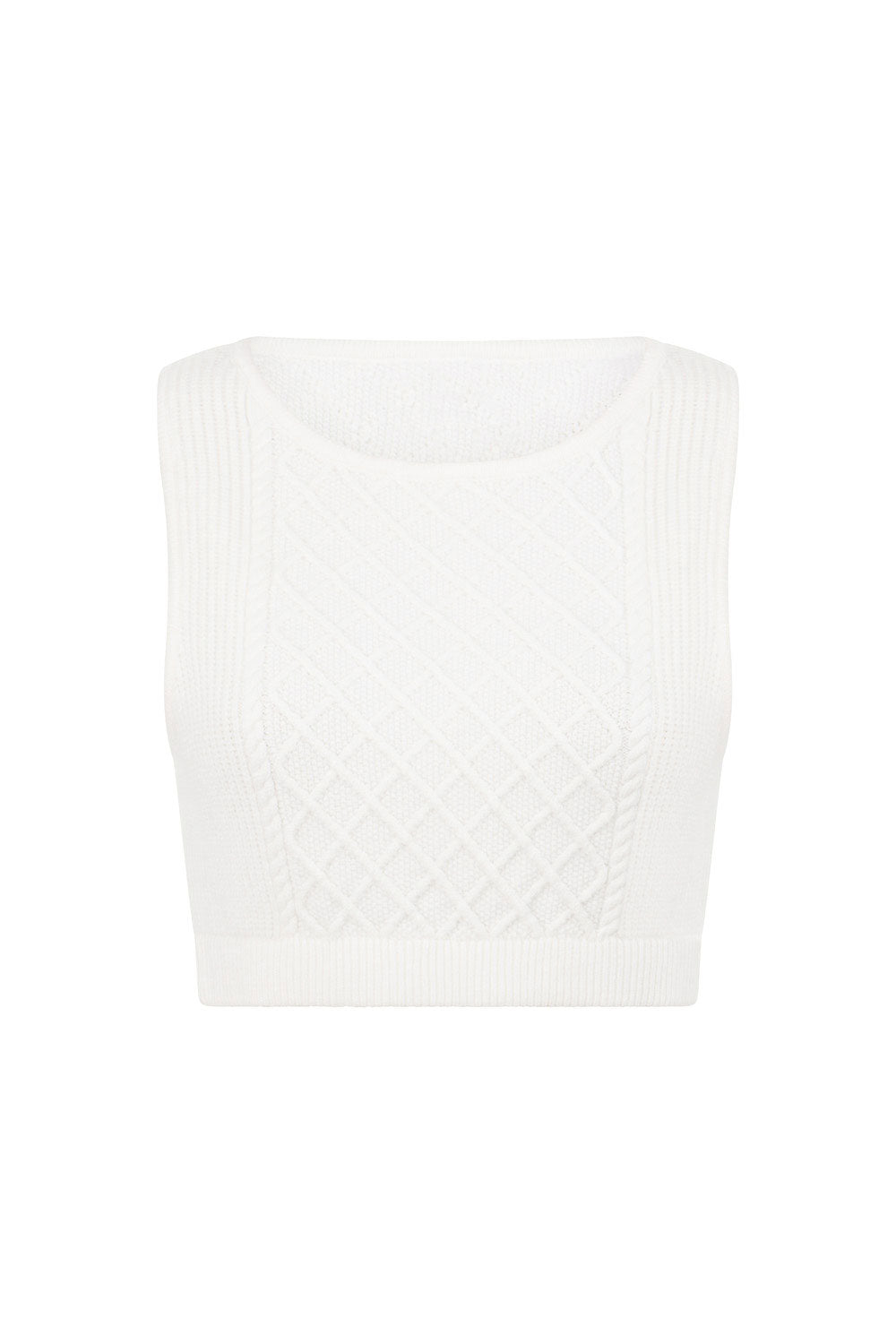 Off-White Soft Cable Knit Lotus Crop Top