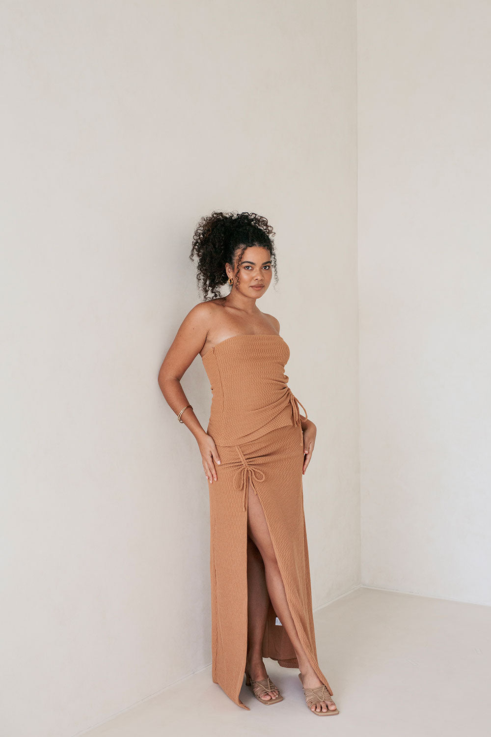 Tan High-Waisted Relaxed Maxi Jenna Skirt by Sabo