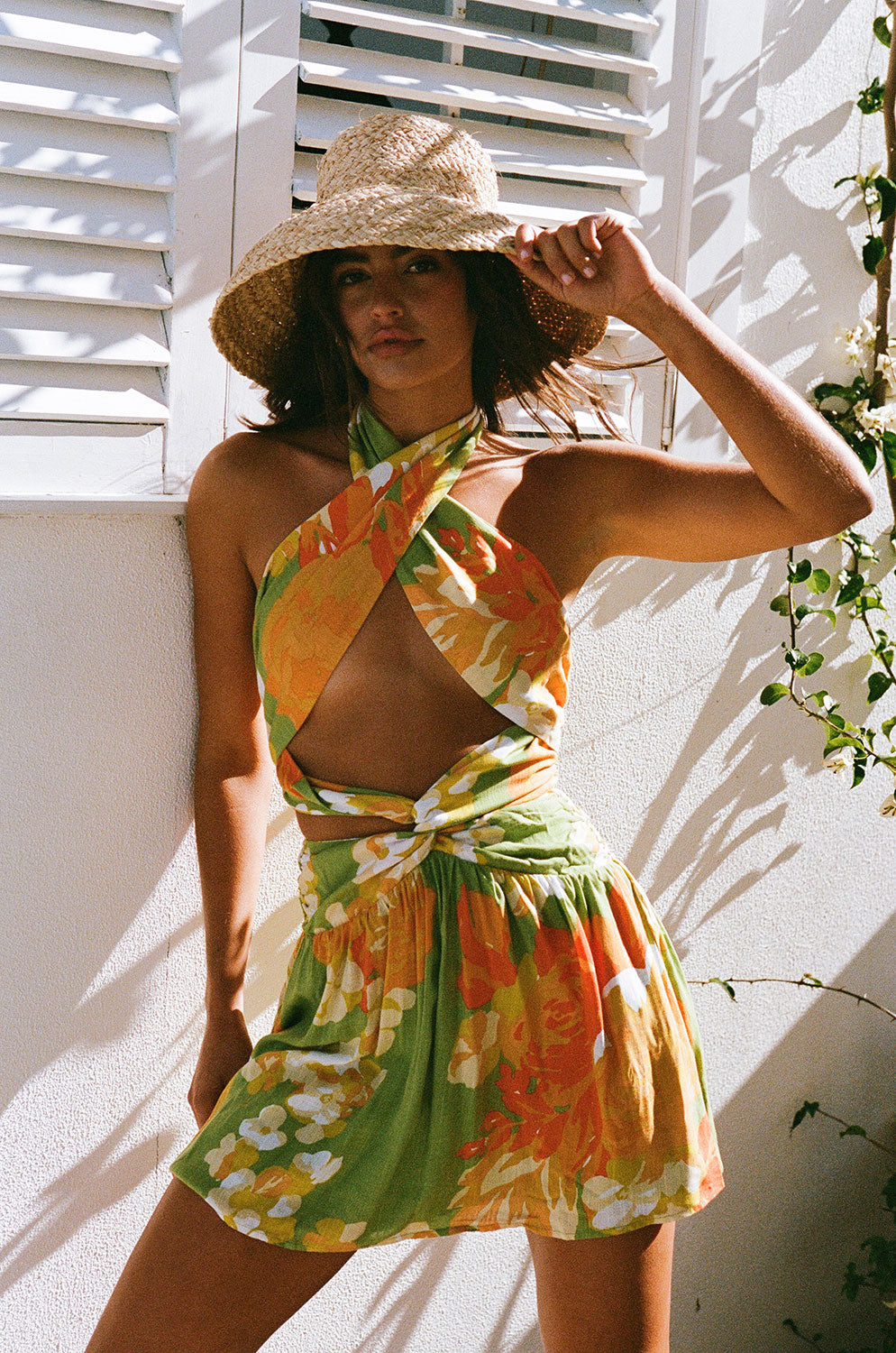 Floral Sunset Amina Halter Style Women's Dress - Exclusive Sample
