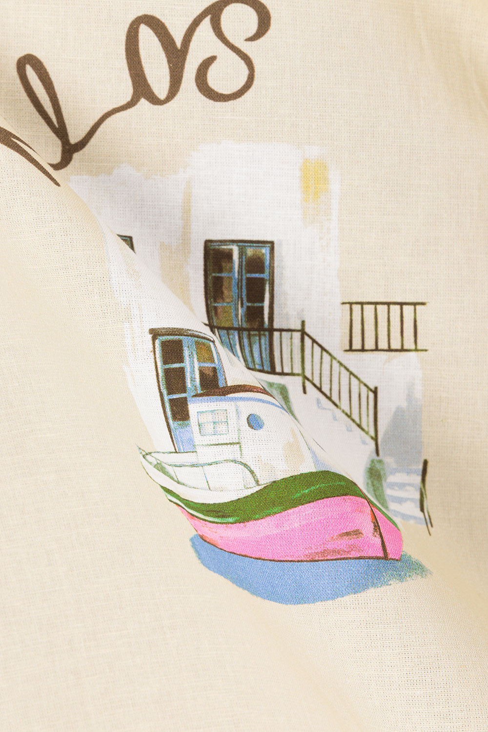Sabo's Exclusively Designed Kea Linen-Cotton Blend Top with Isles Of Greece Print