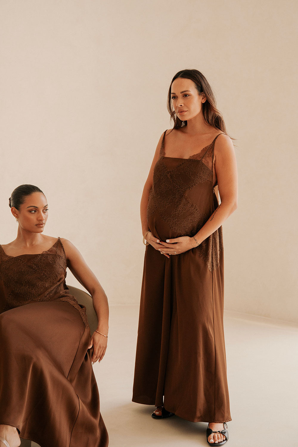 Exquisite Chocolate Brown Strapless Lace-Overlay A-Line Maxi Aelin Dress