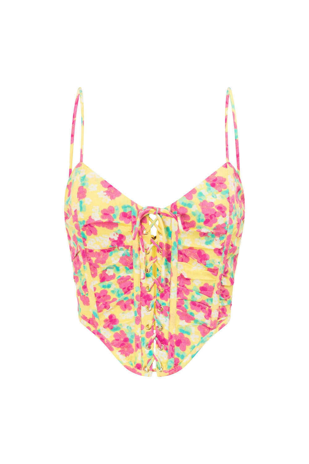 Exclusive Chalk Floral Print Viscose Briar Lace - Up Top