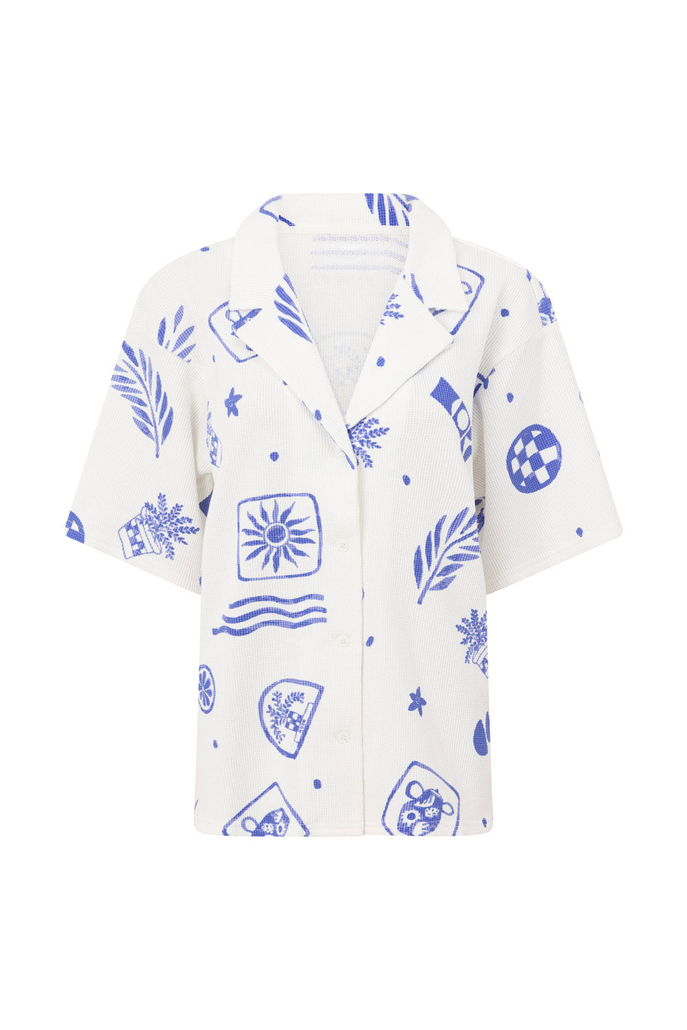 Women's Artefacts Blue Anika Waffle Cotton Casual Top
