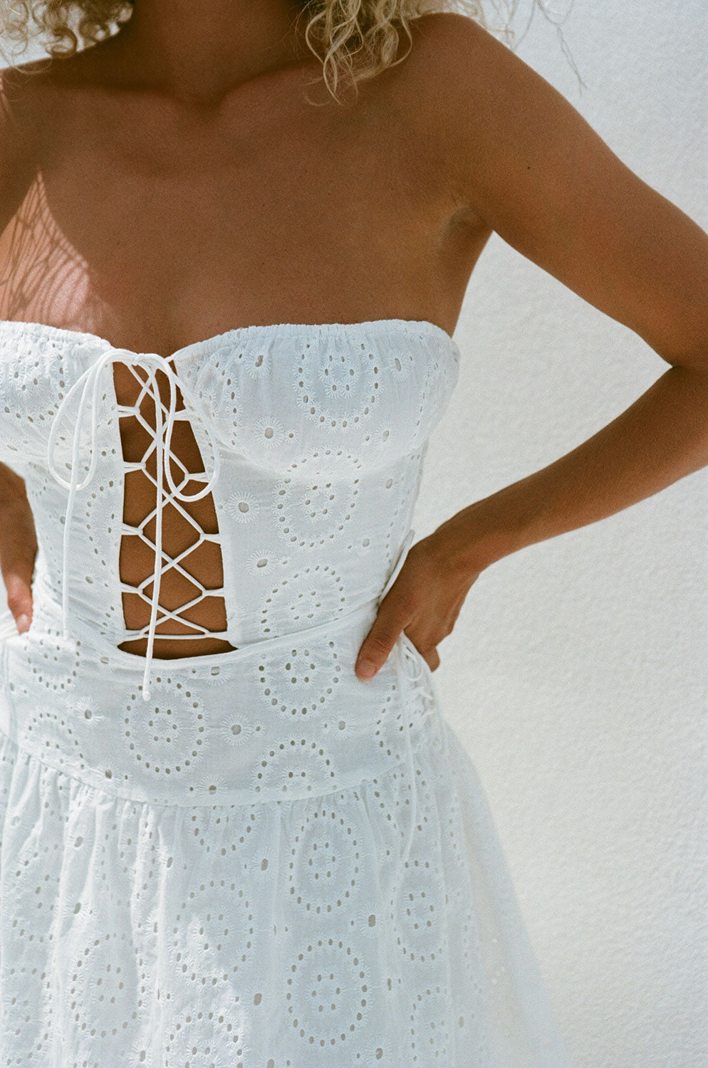 Exquisite Summer White Natural Cotton Broiderie Strapless Vivian Dress