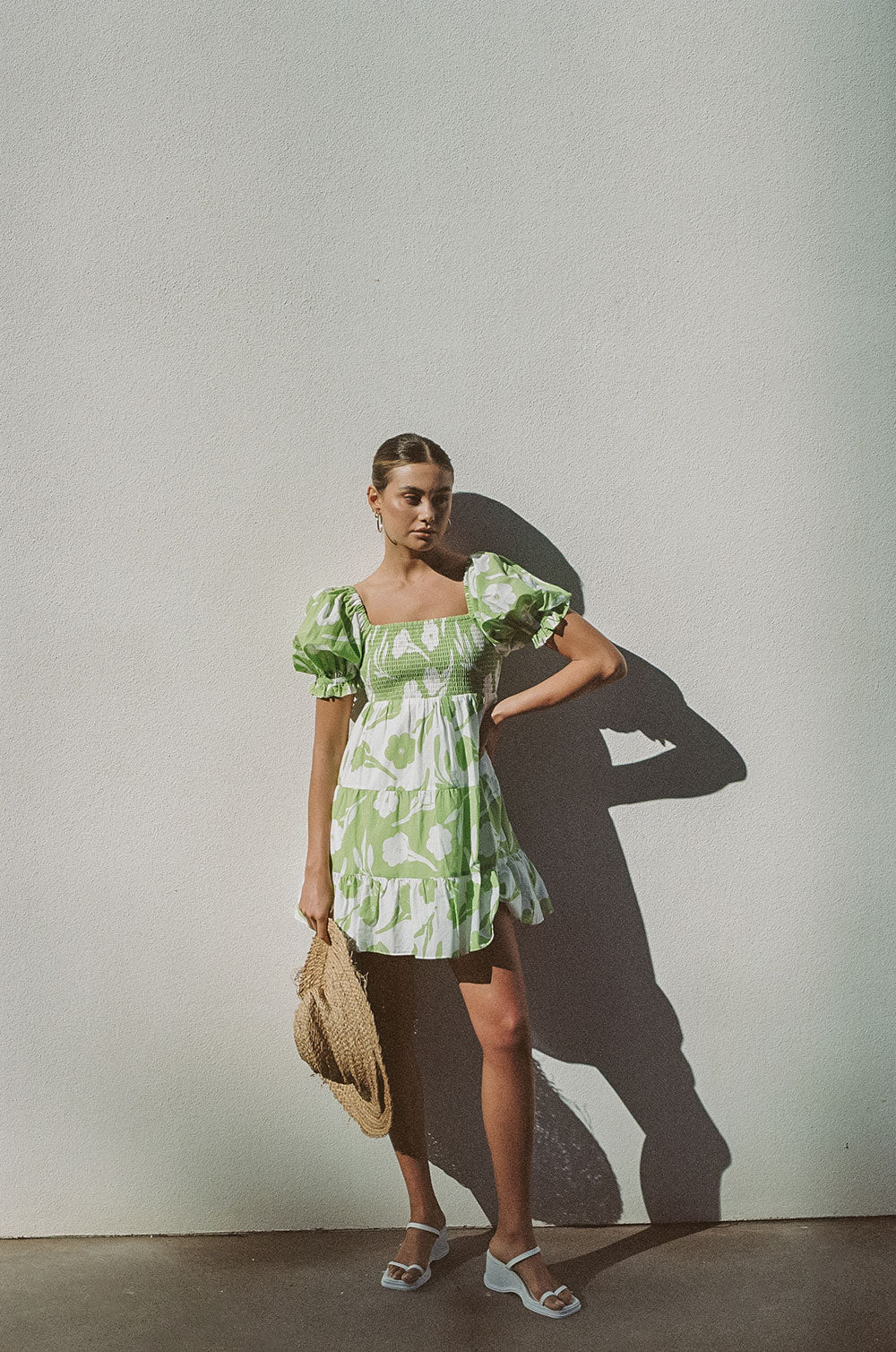 Exclusive Mint Floral Print Natural Lightweight Cotton Voile Xyla Women's Dress