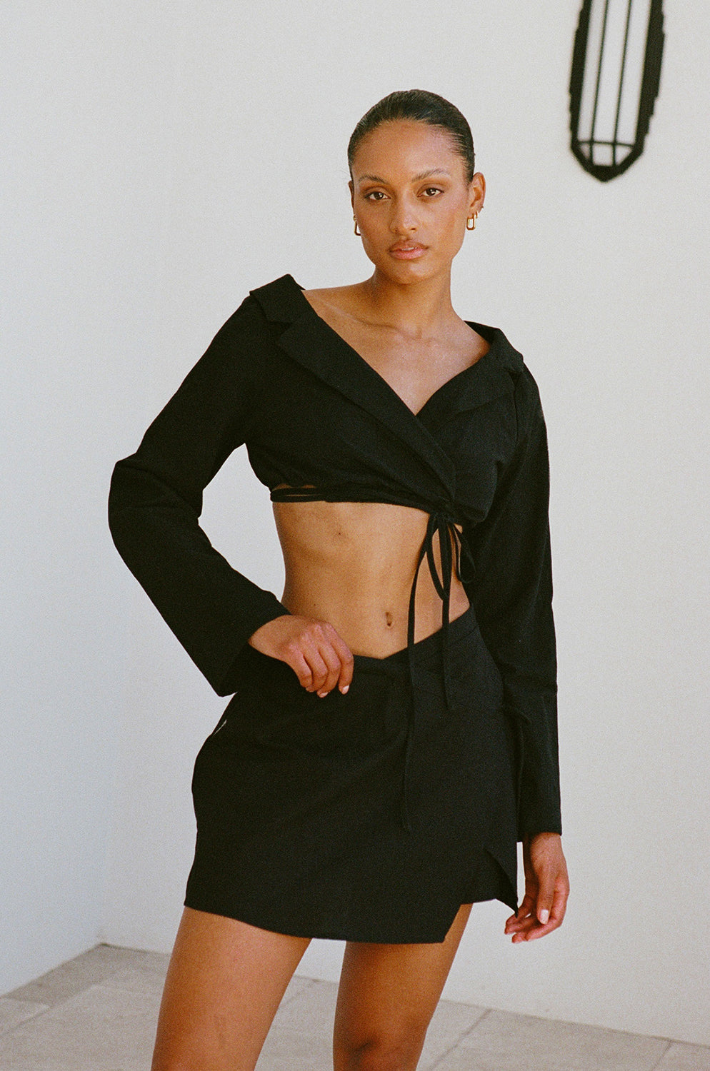 Stylish Black Rocio Wrap Skort in High - Quality Linen Cotton Blend