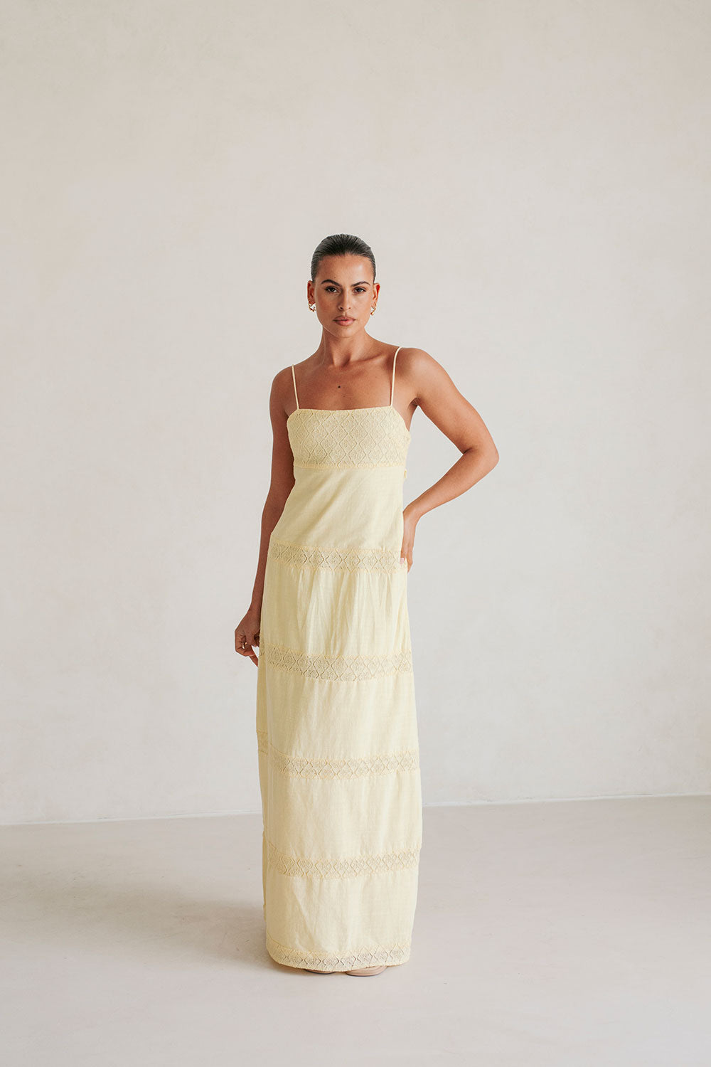 Sabo's Exclusively Designed Natural Cotton Maxi Vida Dress in Yellow