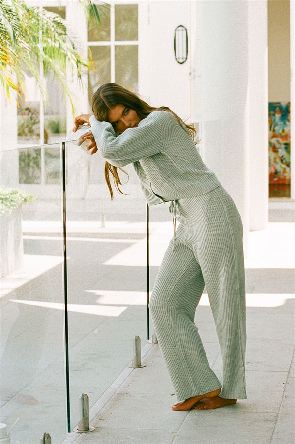 Comfortable Seafoam Zenith Knitted Ribbed Pants for All-Day Wear
