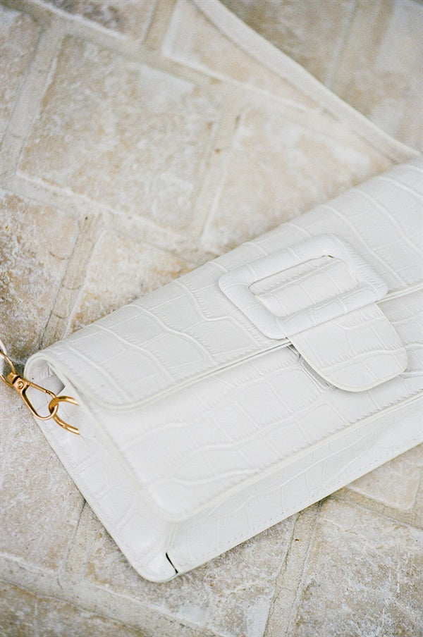 Stylish Off - White Vegan Croc Skin Kumi Handbag