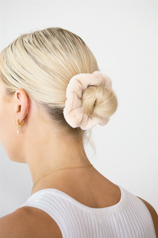 Fluffy Elastic Beige Soft Scrunchie for Stylish Updos