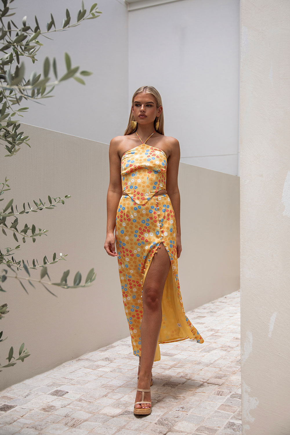 Exquisite Yumee Tropical Azalea-Inspired Midi Skirt