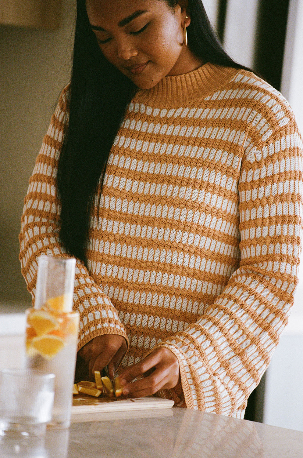 Stylish Morela Honey Stripe Knit Women's Dress - Sample for Size XS