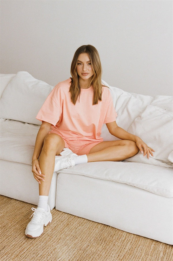 Sabo Exclusively Designed Natural Cotton Apricot Colored Relaxed Style T-Shirt